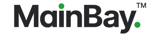MainBay logo with black text and green dots on a white background
